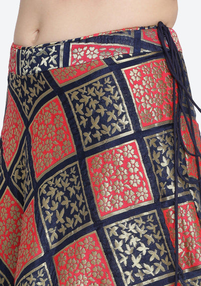 Navy Blue and Fuschia Mirrorwork Brocade Designer Lehenga-Koskii