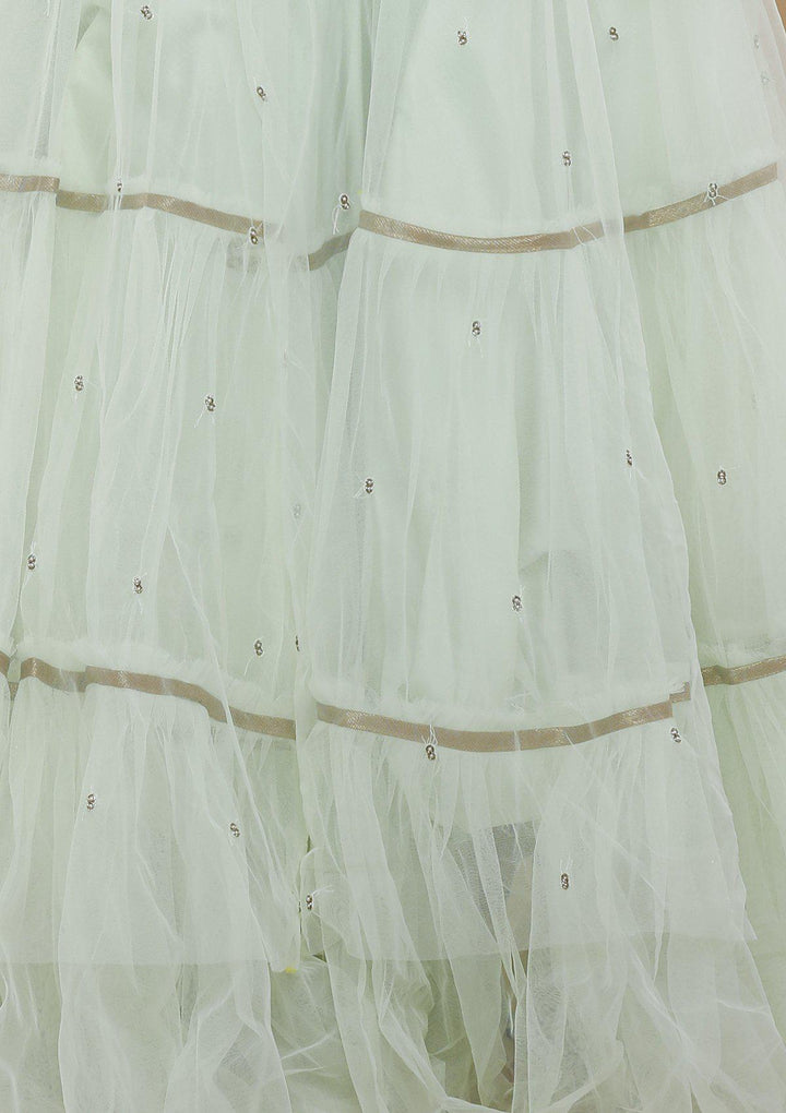 Mint Green Chequered Pearl Designer Lehenga-Koskii
