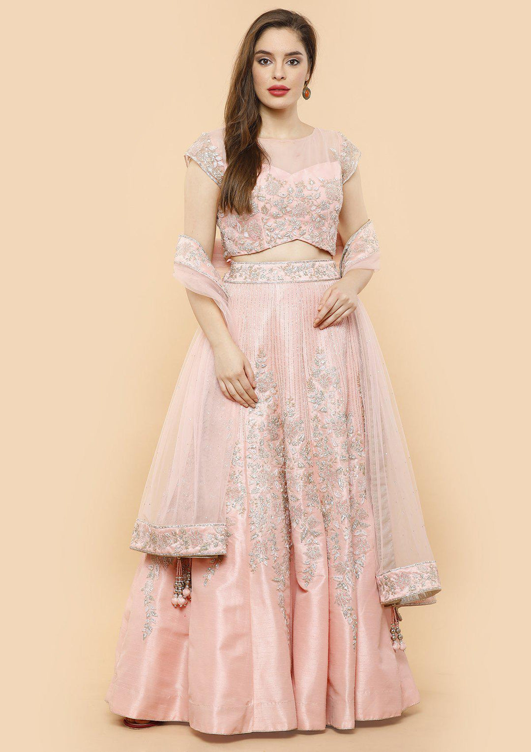 koskii baby pink raw silk bridal lehenga-Koskii