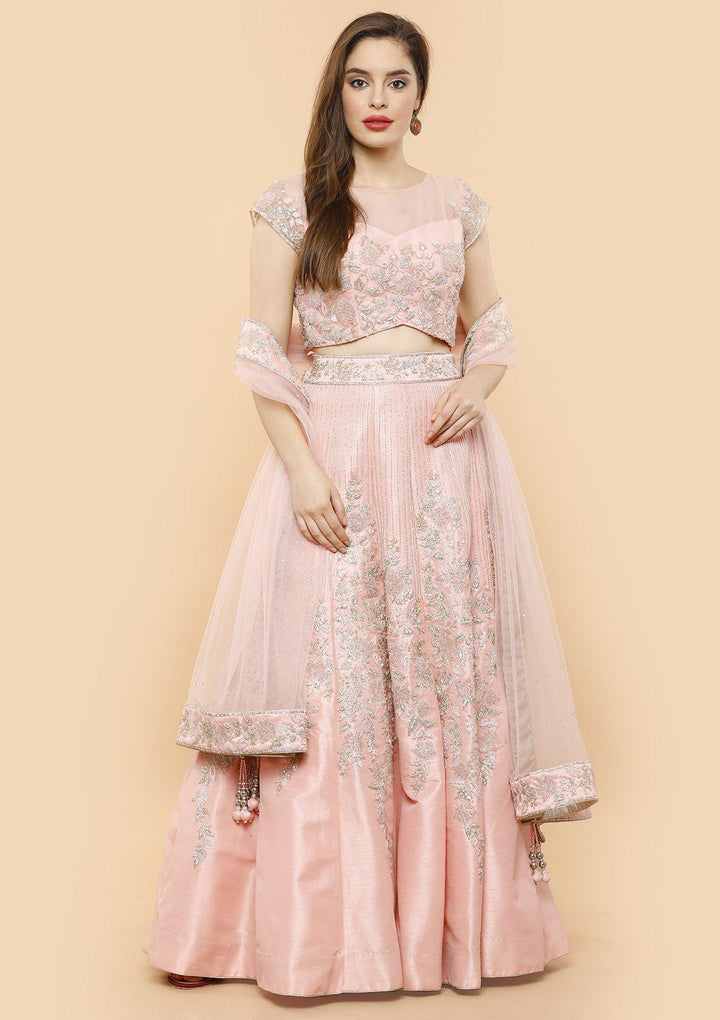 koskii baby pink raw silk bridal lehenga-Koskii