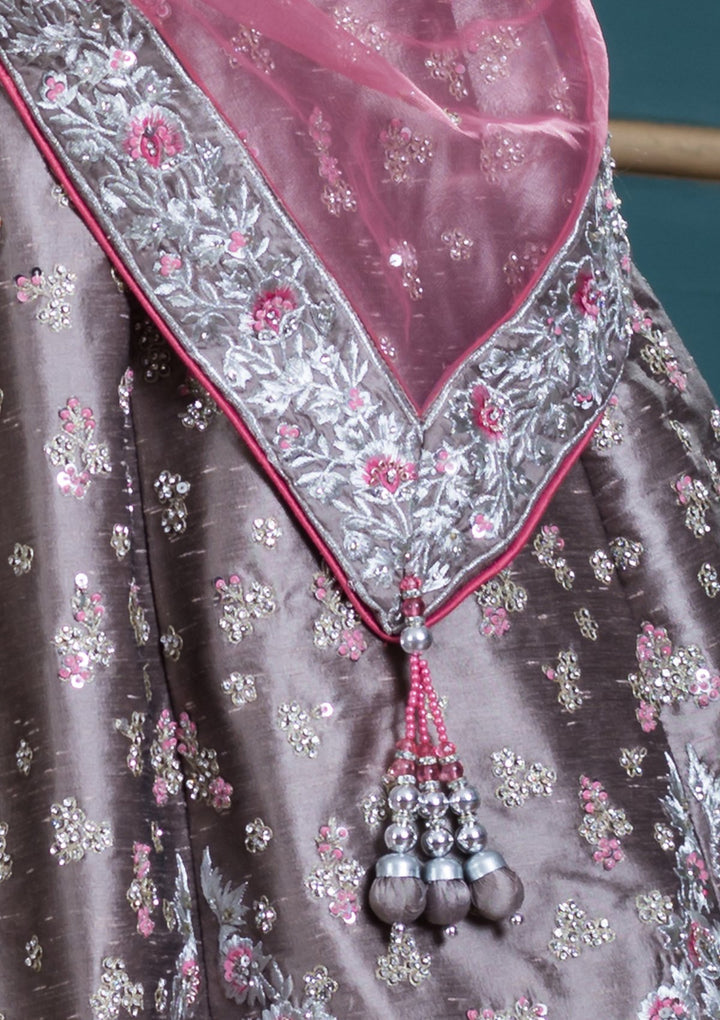 Grey Stone Work Silk Designer Lehenga-Koskii