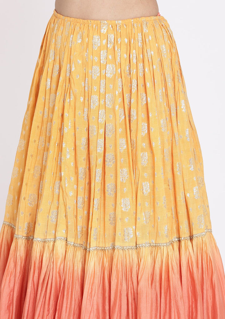 Mustard And Peach Gotapatti Art Silk Designer Lehenga - koskii