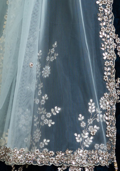 Navy Blue Zardozi Velvet Designer Lehenga-Koskii
