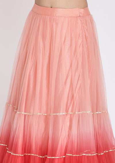 Red And Pink Threadwork Net Designer Lehenga - koskii