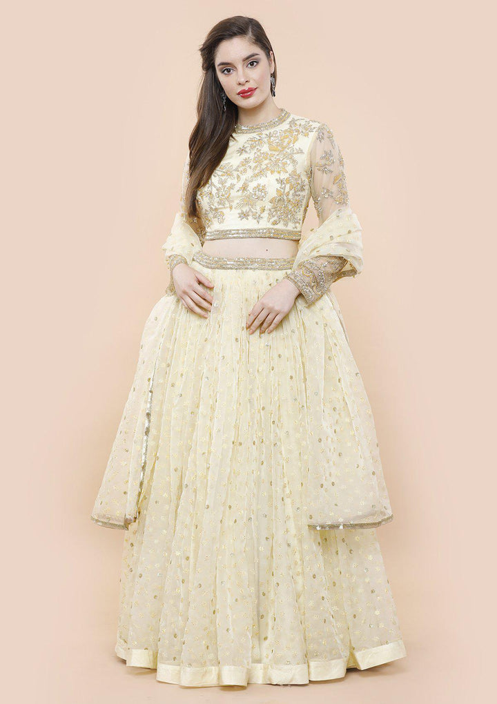 Koskii lemon yellow sparkling lehenga-Koskii