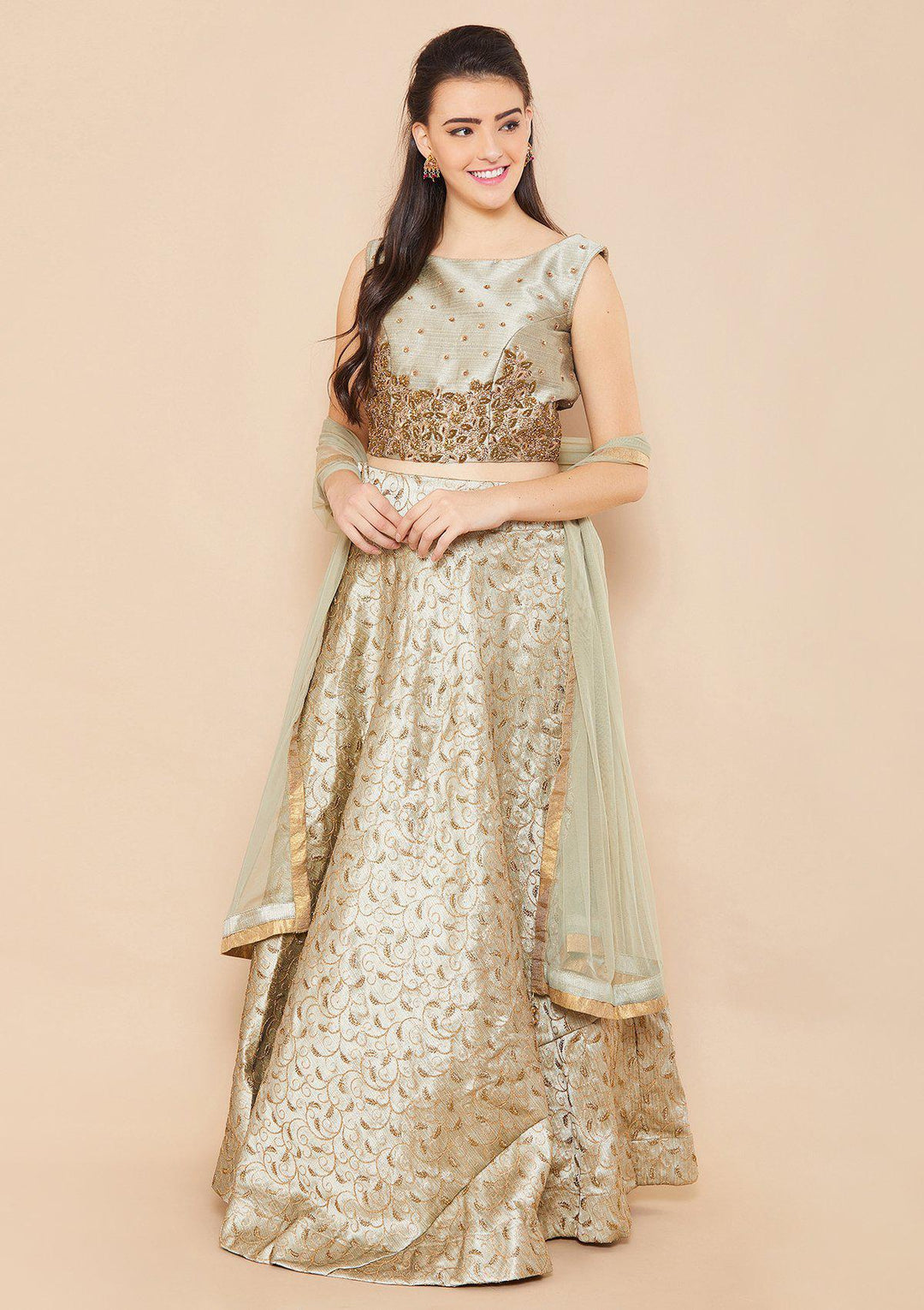 Silver Stonework Rawsilk Designer Lehenga-Koskii