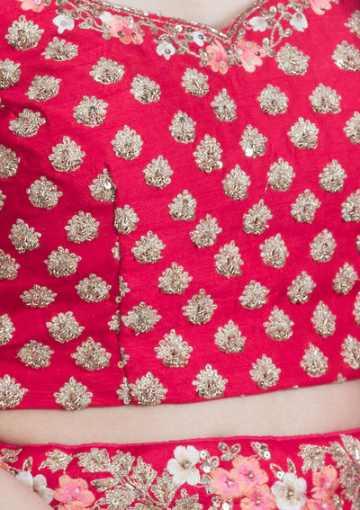 Coral Pink Pearl Embellished Designer Bridal Lehenga-Koskii