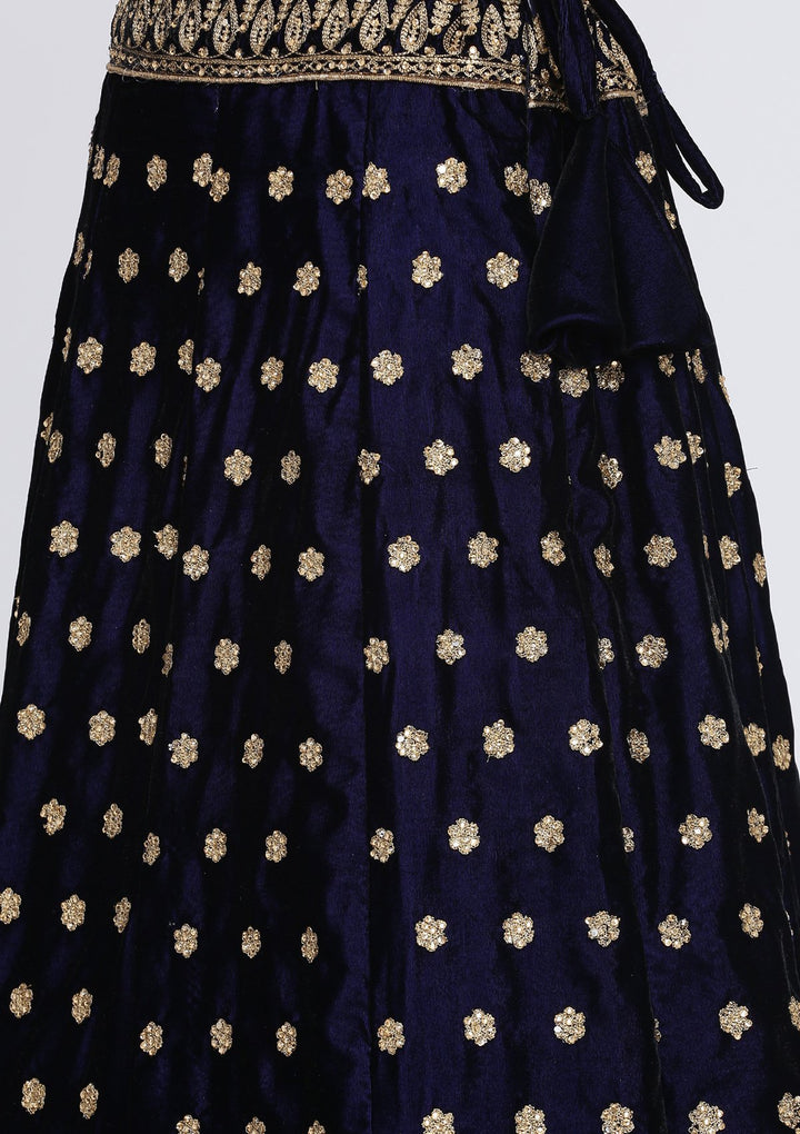 Navy Blue Zariwork Velvet Designer Lehenga-Koskii