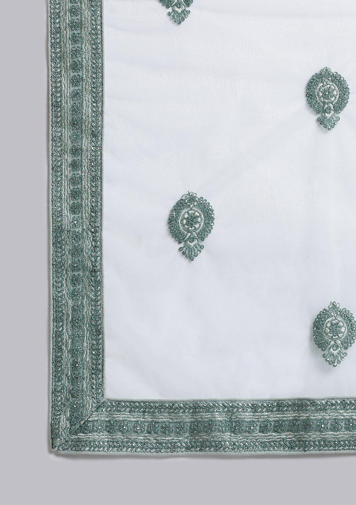 Sea Green Stone Work Net Designer Lehenga-Koskii