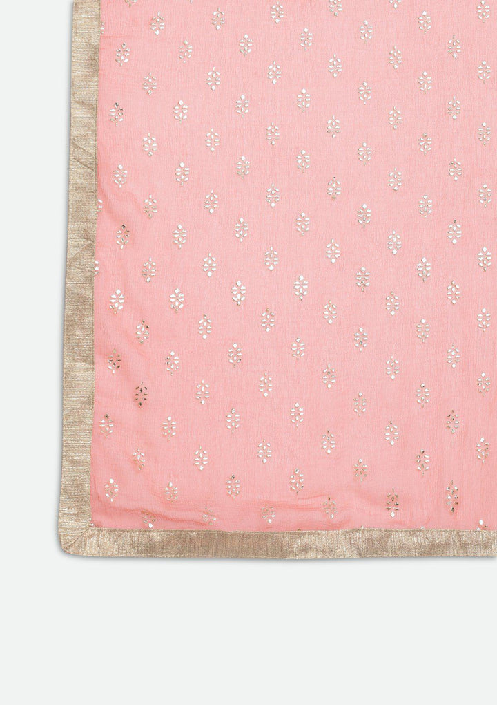 Baby Pink Mirrorwork Rawsilk Designer Lehenga-Koskii