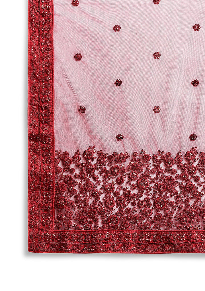 Maroon Stone Work Net designer Lehenga-Koskii