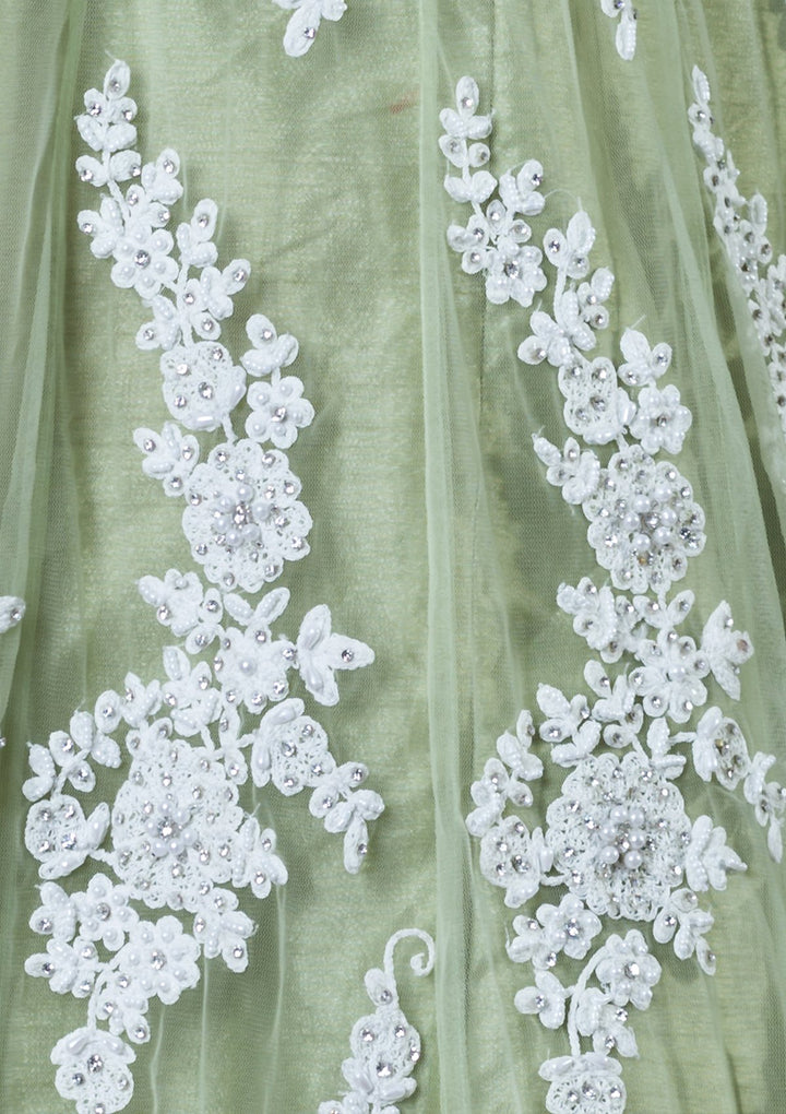 Green Stone Embellished Net Designer Lehenga-Koskii