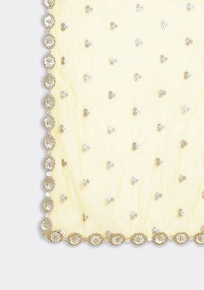 Cream And Yellow Zardosi Georgette Designer Lehenga - koskii