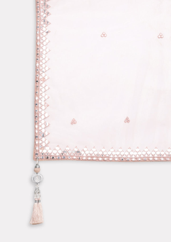 Peach Mirrorwork Net Designer Lehenga-Koskii