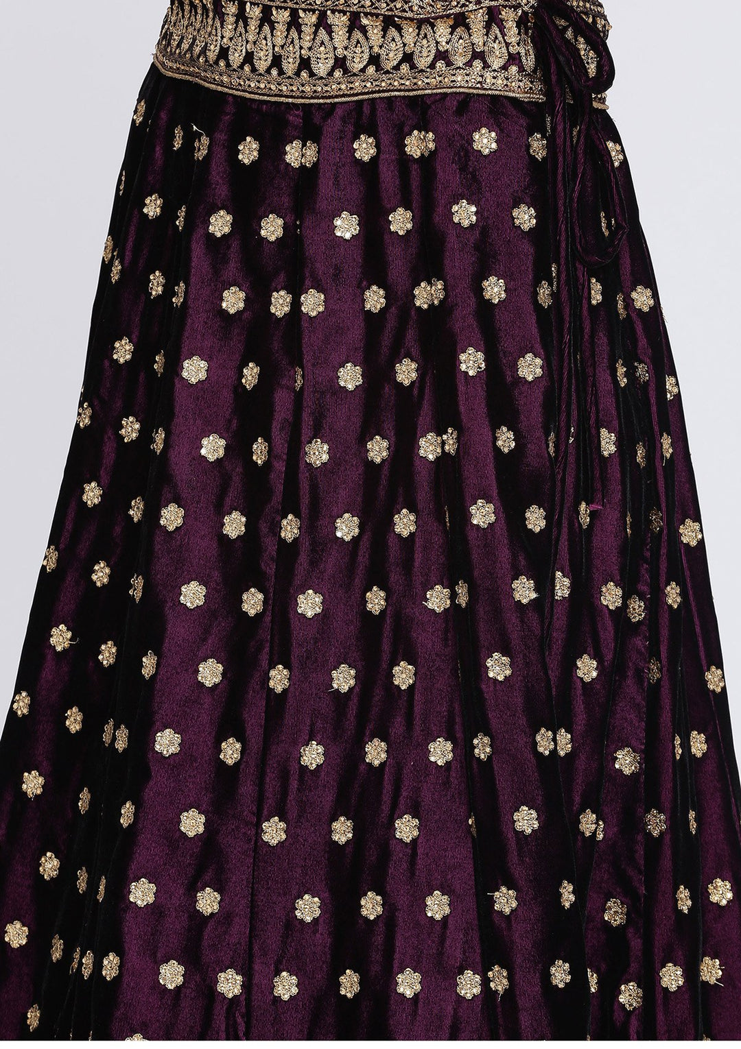 Wine Zariwork Velvet Designer Lehenga-Koskii
