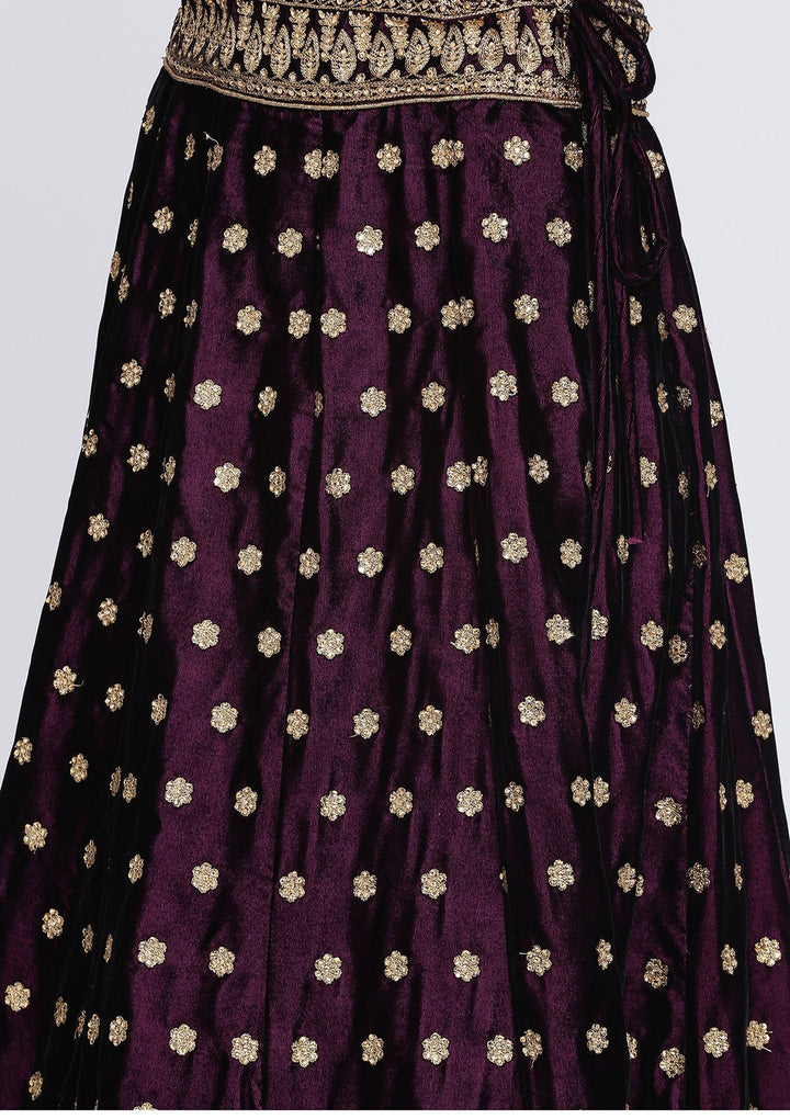 Wine Zariwork Velvet Designer Lehenga-Koskii