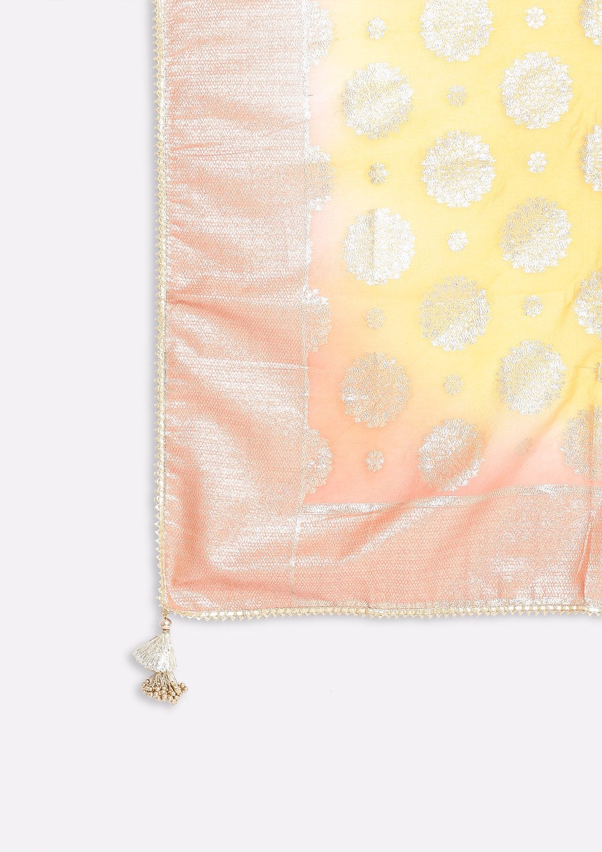 Mustard And Peach Gotapatti Art Silk Designer Lehenga - koskii