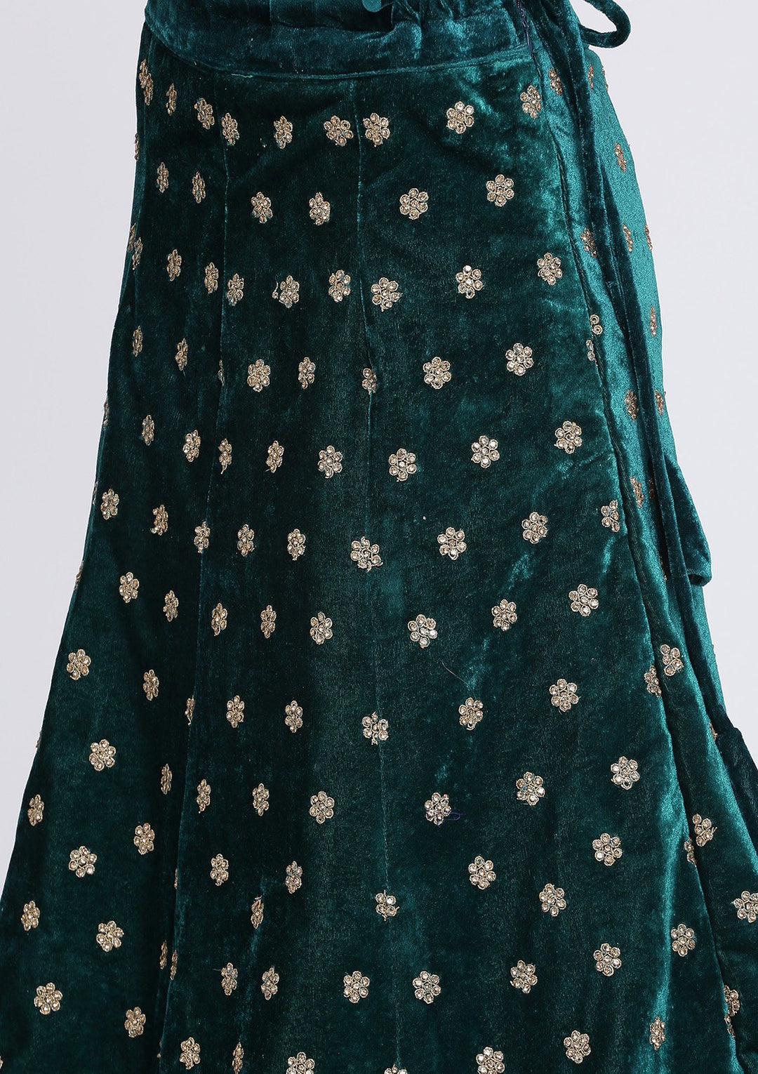 Pista Green Stonework Velvet Designer Lehenga-Koskii