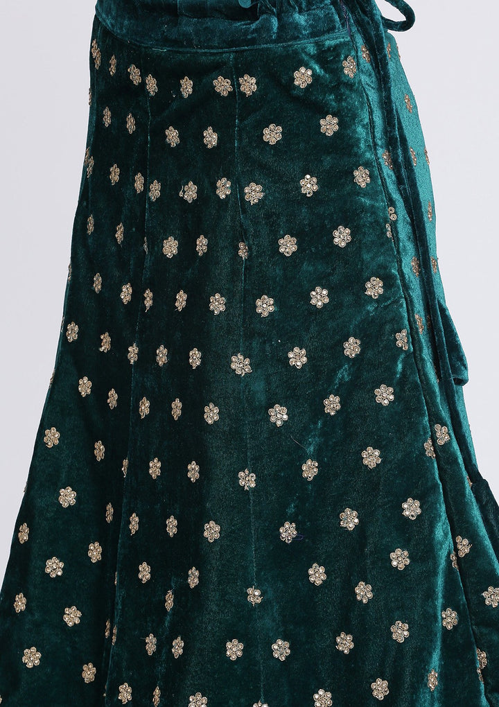 Pista Green Stonework Velvet Designer Lehenga-Koskii