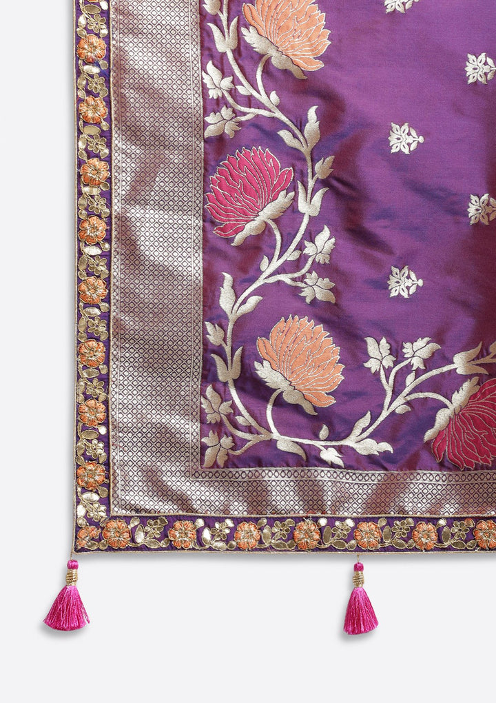 Navy Blue Gotapatti Banarasi Designer Lehenga-Koskii