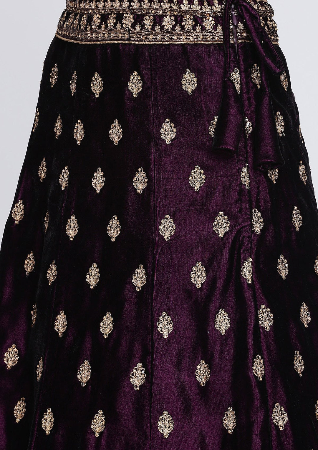 Wine Zariwork Velvet Designer Lehenga-Koskii