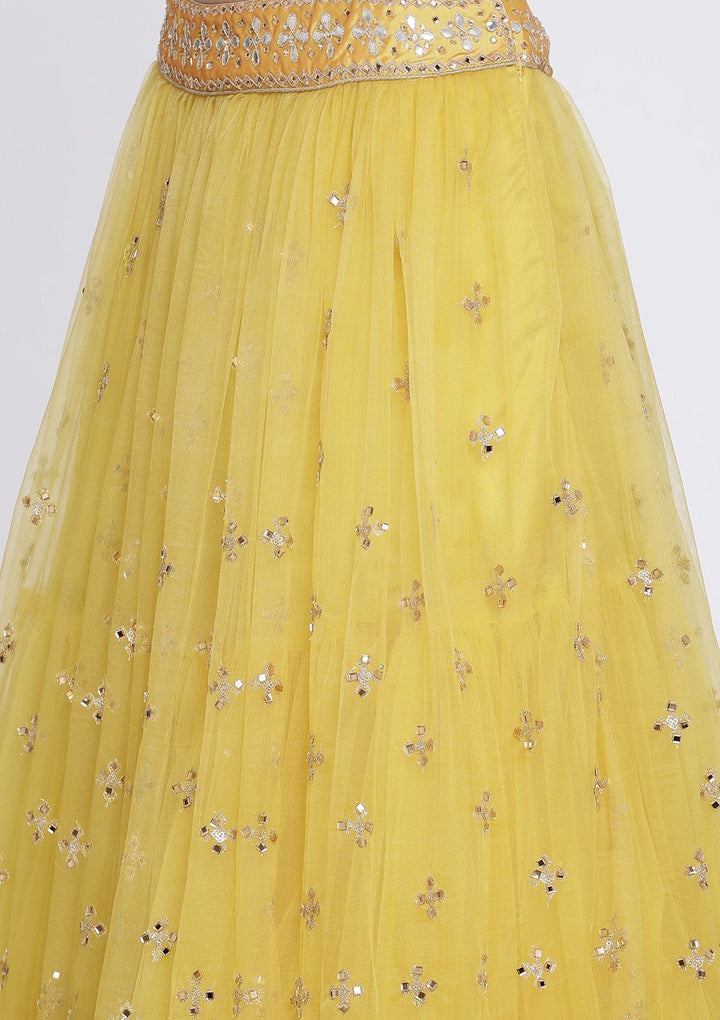 Yellow Gotapatti Net Designer Lehenga-Koskii