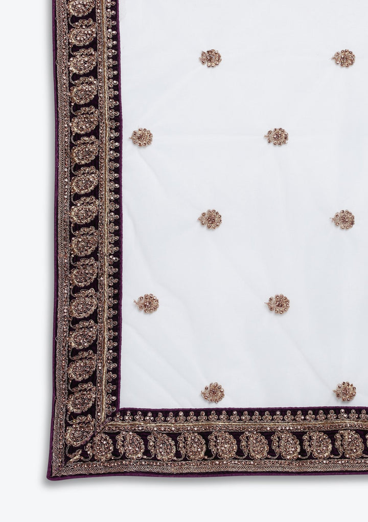 Wine Stonework Velvet Designer Lehenga-Koskii