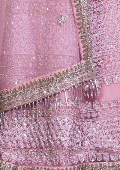 Pink Thread Work Net Designer Lehenga-Koskii