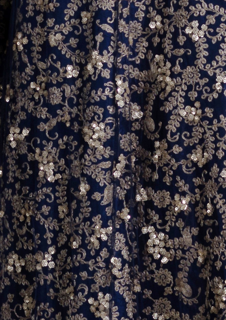 Navy Blue Embellished Net Designer Lehenga-Koskii