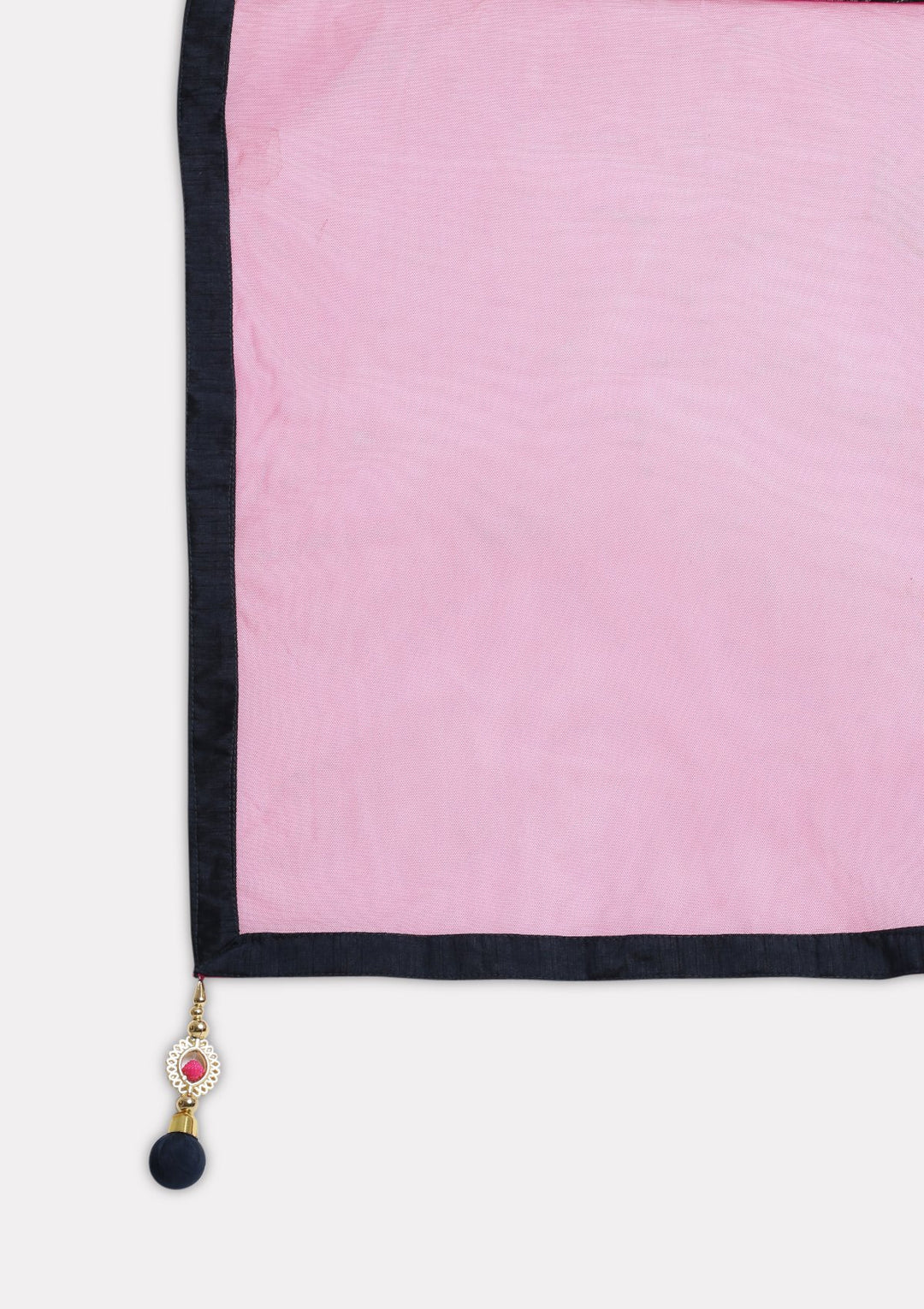 Navy Blue and Fuschia Cutdana Rawsilk Designer Lehenga-Koskii