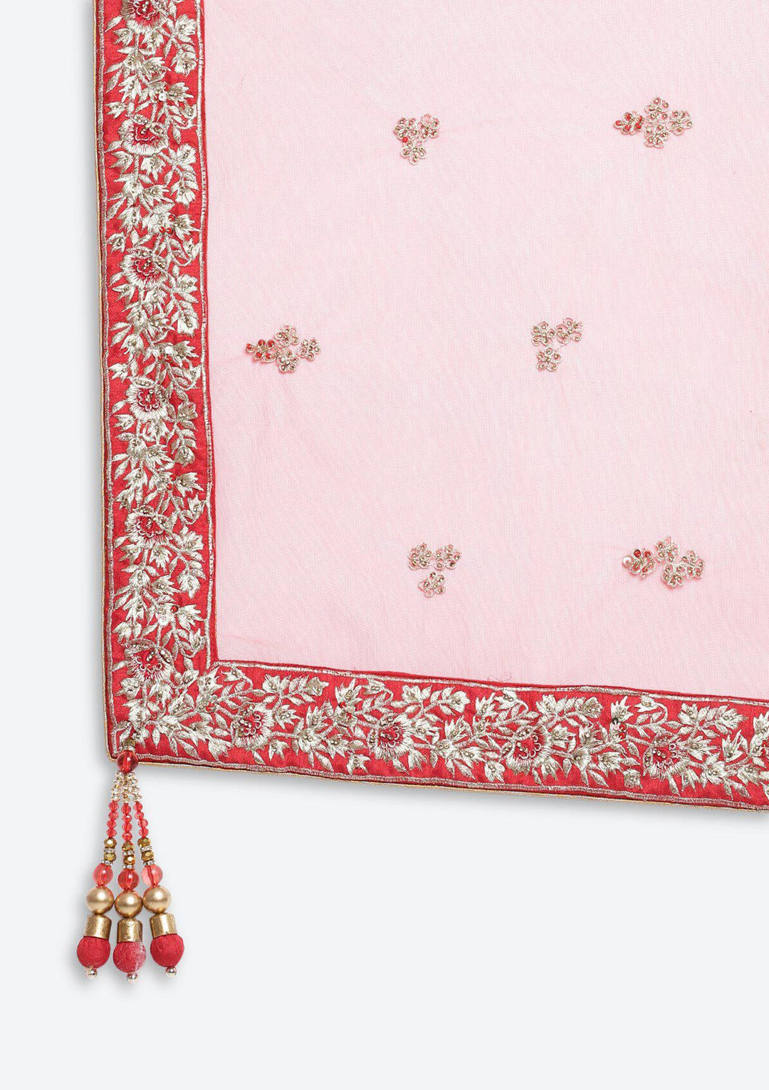 Red Sequinned Raw Silk Designer Lehenga-Koskii