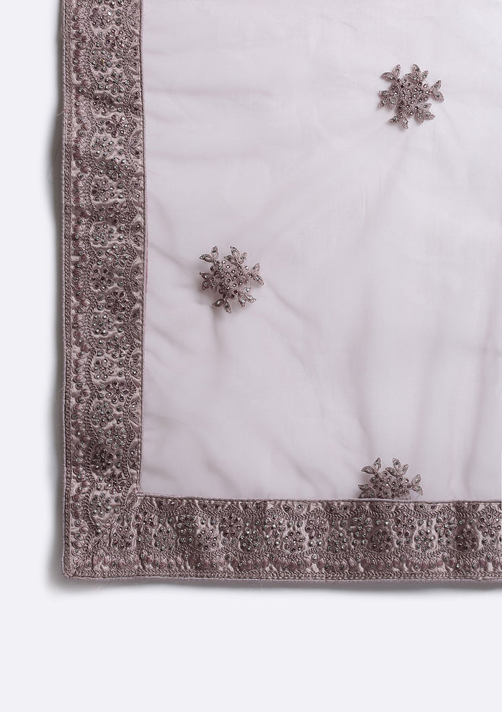 Lavender Stone Work Net Designer Lehenga-Koskii