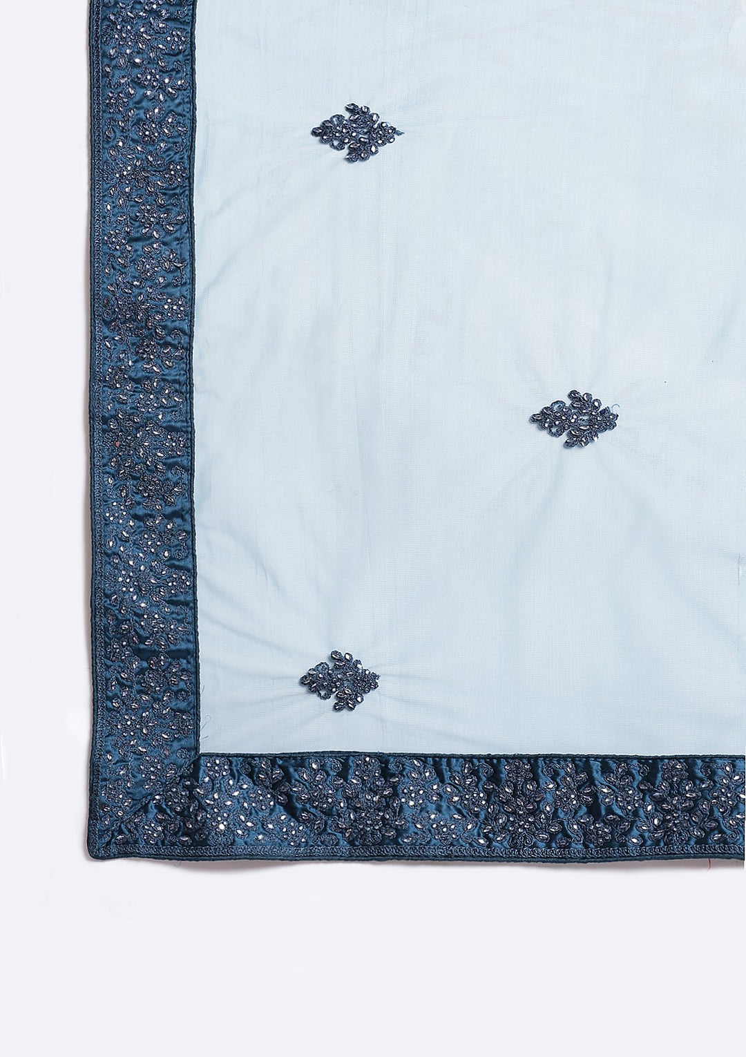 Peacock Blue Thread Work Net Designer Lehenga-Koskii