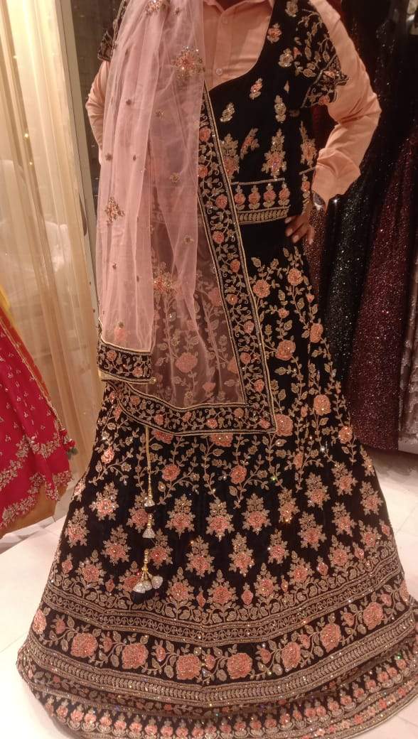 Maroon Velvet Lehenga-Koskii