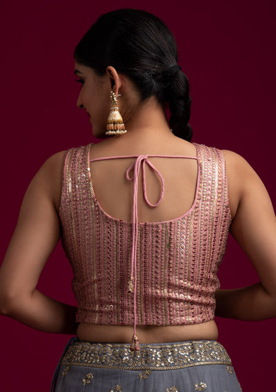 Baby Pink Sequins Net Designer Blouse - koskii