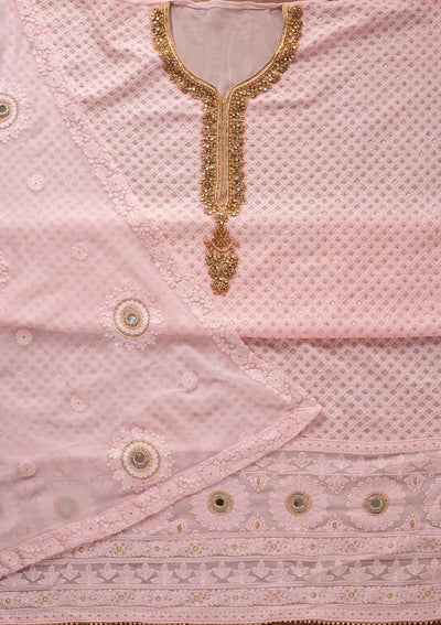 Baby Pink Stonework Georgette Designer Unstitched Salwar Suit - koskii