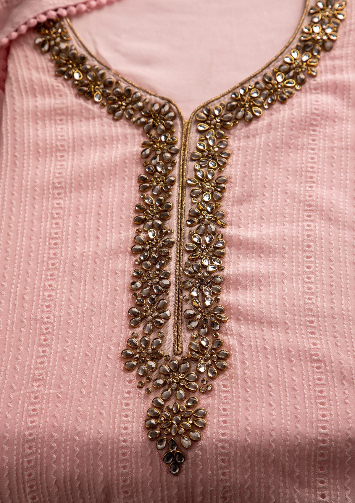 Buy Baby Pink Stonework Georgette Unstitched Salwar Suit Koskii