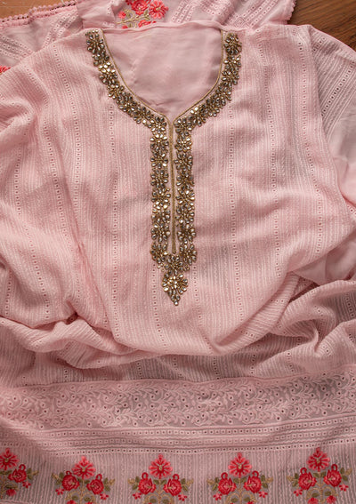 Baby Pink Stonework Georgette Designer Unstitched Salwar Suit - koskii