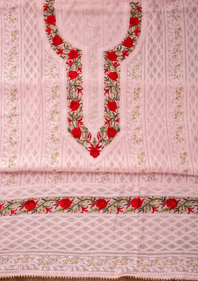 Baby Pink Threadwork Georgette Designer Unstitched Salwar Suit - koskii