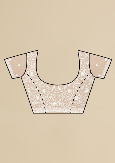 Baby Pink Pearlwork  Net Designer Saree - koskii