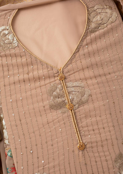 Beige Sequins Georgette Designer Unstitched Salwar Suit - koskii