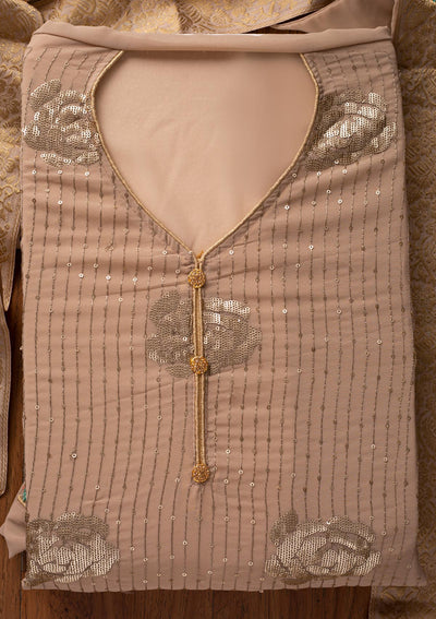 Beige Sequins Georgette Designer Unstitched Salwar Suit - koskii