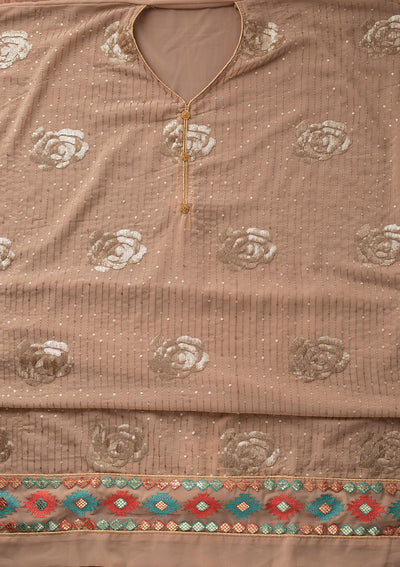 Beige Sequins Georgette Designer Unstitched Salwar Suit - koskii