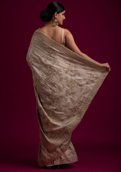 Beige Stonework Art Silk Designer Saree - koskii