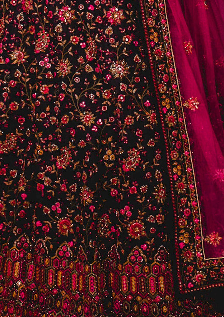 Black Chikankari Raw Silk Designer Lehenga - koskii
