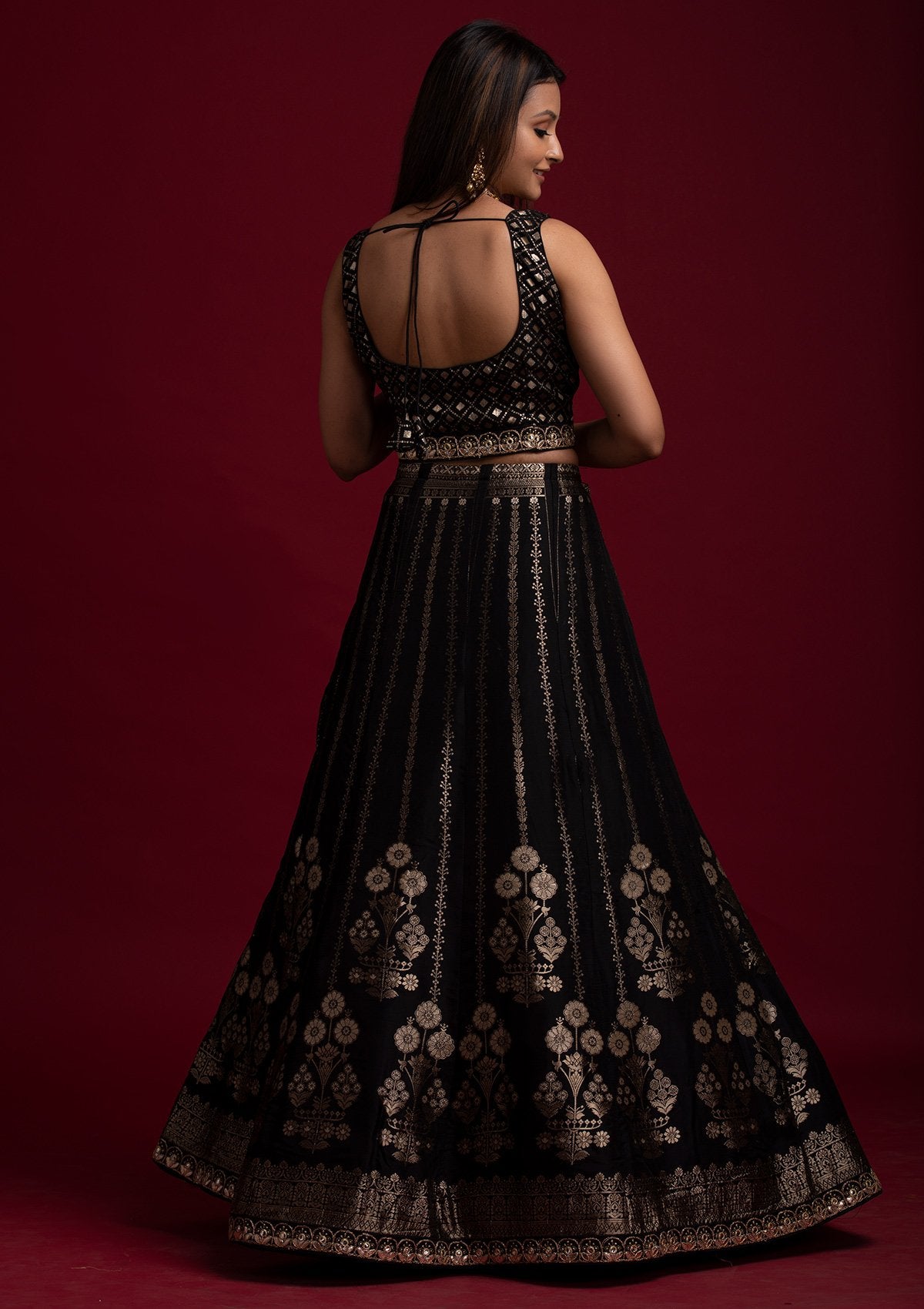Black Gotapatti Banarasi Designer Semi-Stitched Lehenga - koskii