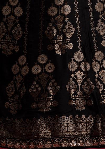 Black Gotapatti Banarasi Designer Semi-Stitched Lehenga - koskii