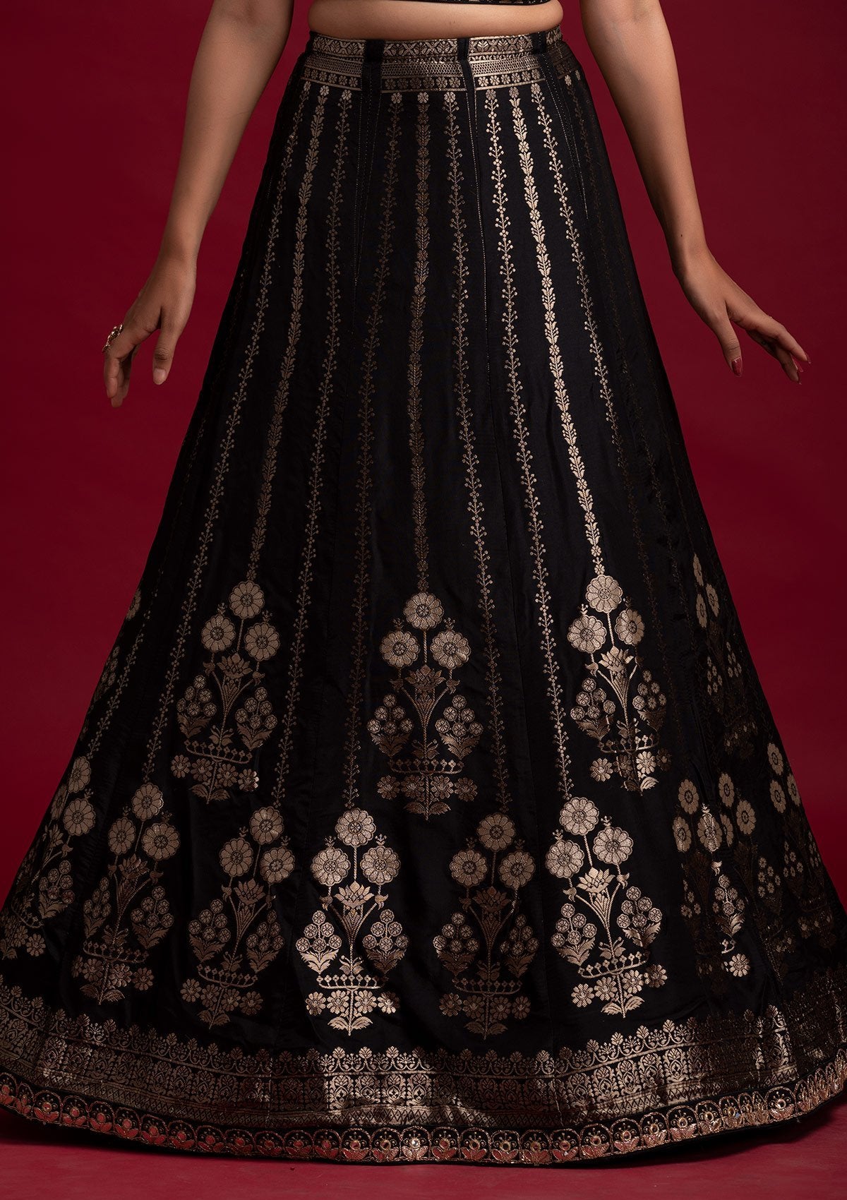 Black Gotapatti Banarasi Designer Semi-Stitched Lehenga - koskii