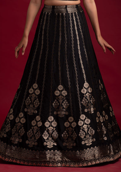 Black Gotapatti Banarasi Designer Semi-Stitched Lehenga - koskii