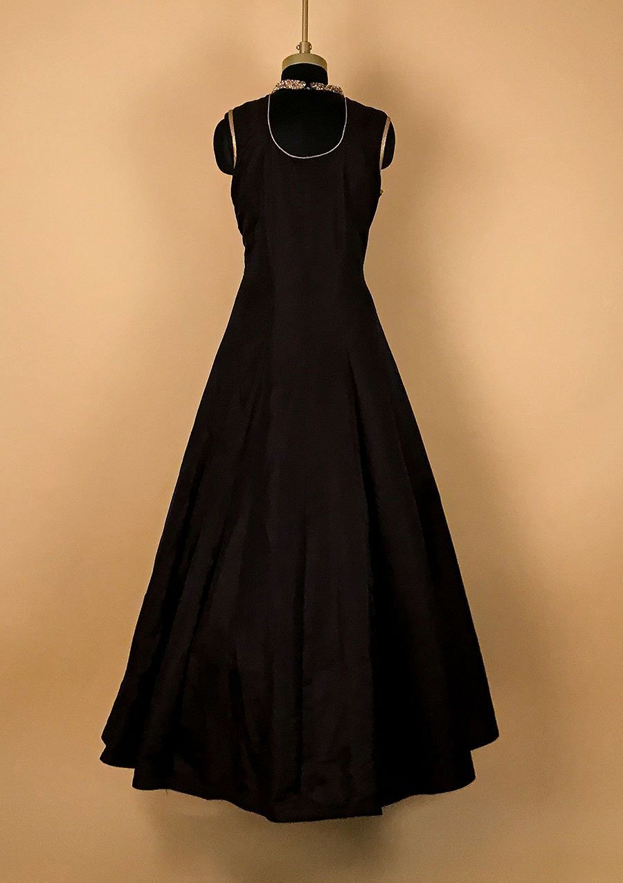 Black Stonework Taffeta Silk Designer Gown - koskii